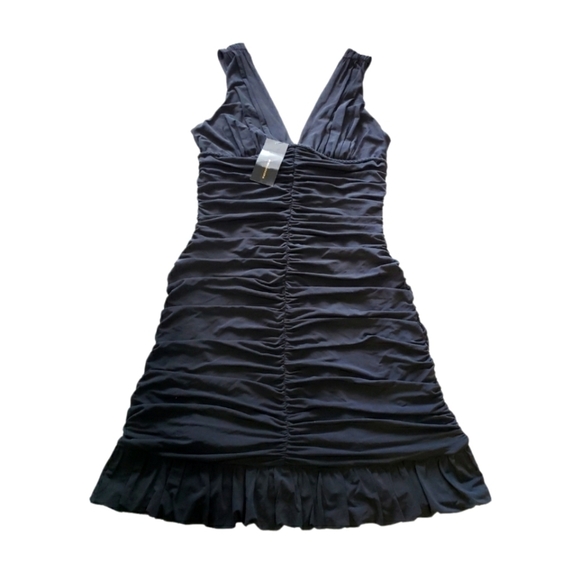 NWT BCBG Maxazria Black Empire Ruched Mini Dress Sleeveless V, Size M - Picture 3 of 12